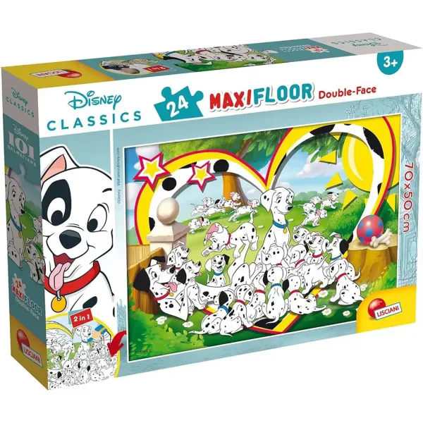 Disney 101 cuccioli 2 in 1 maxi puzzle da 24 pezzi e album da colorare 70x50cm - Lisciani immagine 1