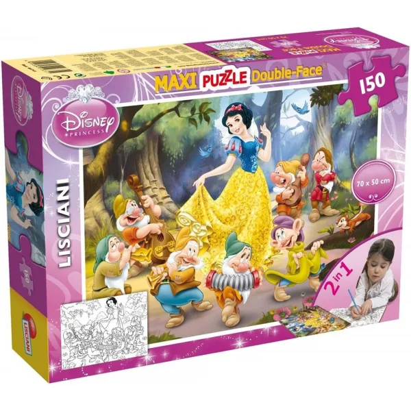 Disney Biancaneve 2 in 1 maxi puzzle da 150 pezzi e libro da colorare 70x50cm - Lisciani immagine 1