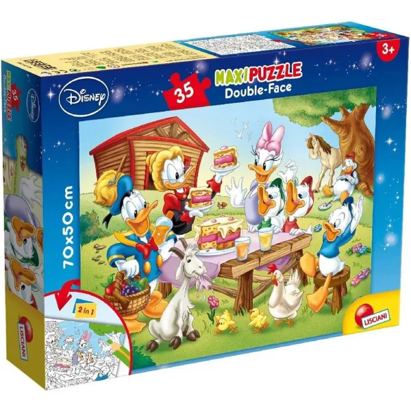 Disney La famiglia di Paperino 2 in 1 maxi puzzle da 35 pezzi e album da colorare 70x50cm - Lisciani immagine 1