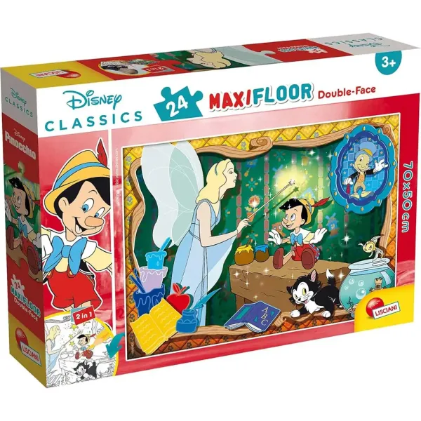 Disney Pinocchio 2 in 1 maxi puzzle da 24 pezzi e album da colorare 70x50cm - Lisciani immagine 1