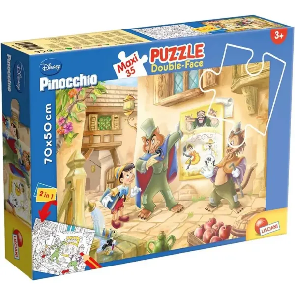 Disney Pinocchio 2 in 1 maxi puzzle da 35 pezzi e libro da colorare 70x50 cm - Lisciani immagine 1