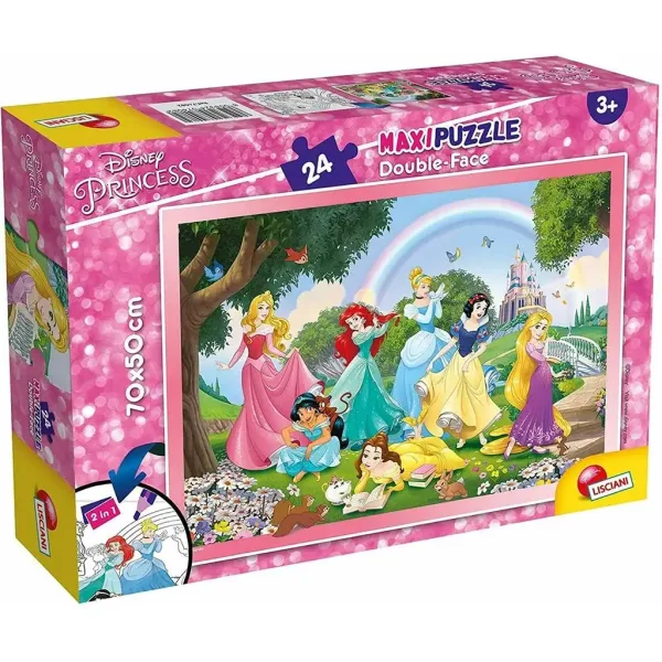 Disney Principesse 2 in 1 maxi puzzle da 24 pezzi e album da colorare 70x50cm - Lisciani immagine 1