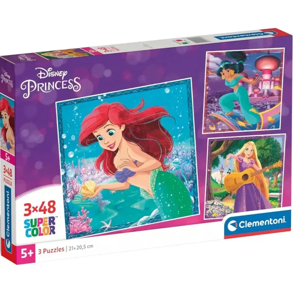 Disney+Principesse 3x48 pezzi Supercolor puzzle - Clementoni immagine 1