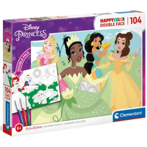 Disney+Principesse Double 2 in 1 104 pezzi puzzle colorabile fronte-retro - Clementoni immagine 1