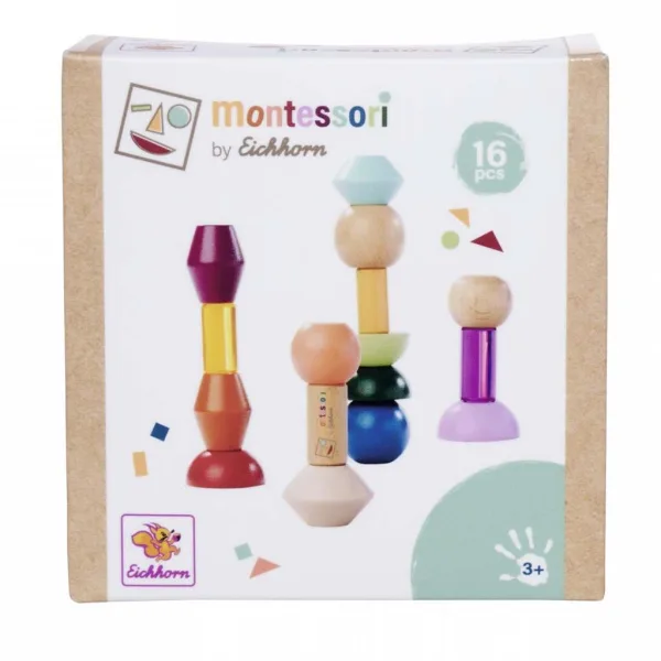 Eichhorn: Torre in legno Montessori Forme – Gioco creativo di equilibrio – Simba Toys immagine 1