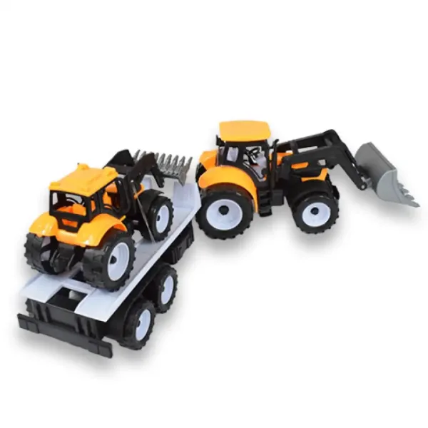 Engineering Truck: set di 2 trattori con rimorchio e macchina operatrice 46cm immagine 6