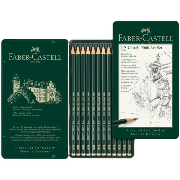 Faber-Castell: Set di 12 matite di grafite Castell 9000 in scatola di metallo immagine 2