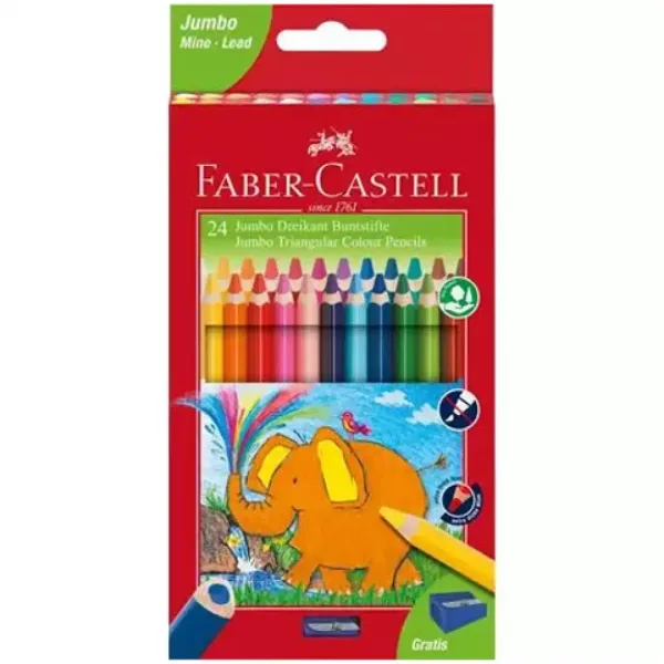 Faber-Castell: Set di 24 matite colorate triangolari Jumbo con temperino immagine 1