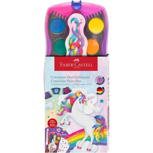 Faber-Castell: Set di acquerelli Connector 12 pezzi con palette componibili, a tema unicorno immagine 1