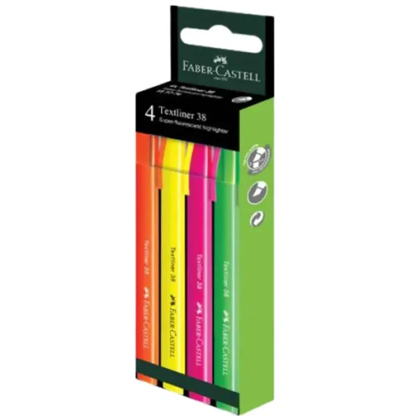 Faber-Castell: Set di evidenziatori Textliner 38 con colori fluorescenti, confezione da 4 pezzi immagine 1