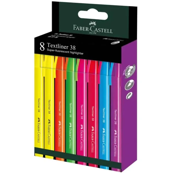 Faber-Castell: Set di evidenziatori Textliner 38 con colori fluorescenti, confezione da 8 pezzi immagine 1