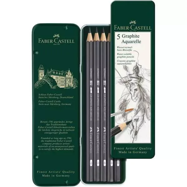 Faber-Castell: Set di matite acquarellabili in grafite in scatola di metallo, 5 pezzi immagine 2