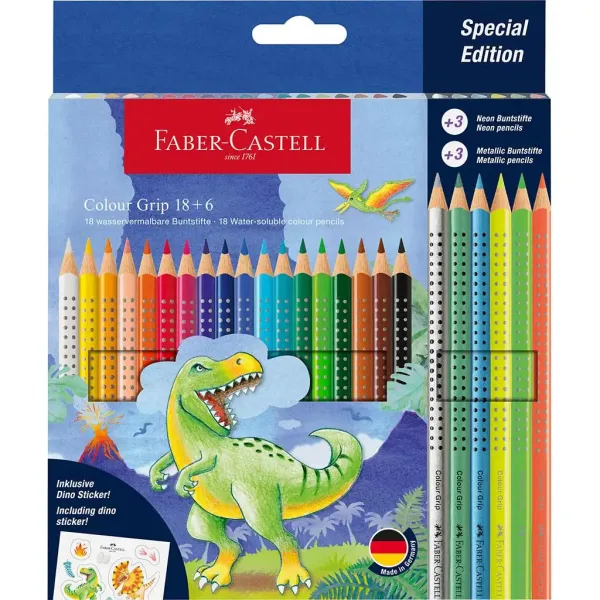 Faber-Castell: Set di matite colorate Grip con dinosauri, confezione da 18+6 pezzi immagine 1