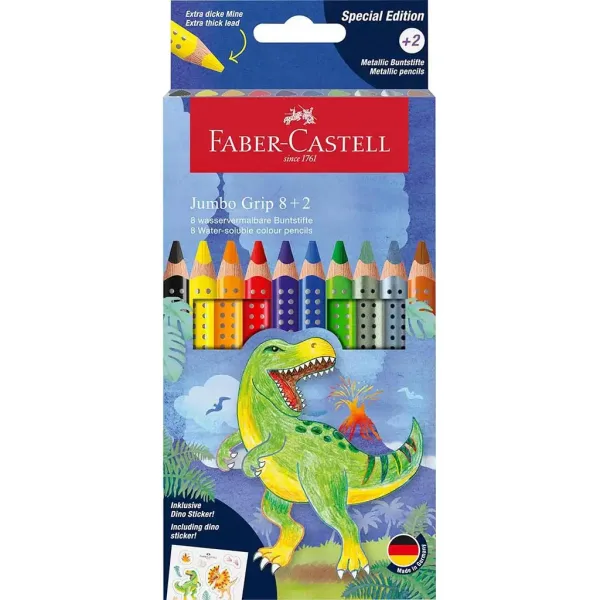 Faber-Castell: Set di matite colorate Jumbo GRIP con dinosauri, confezione da 8+2 pezzi immagine 1