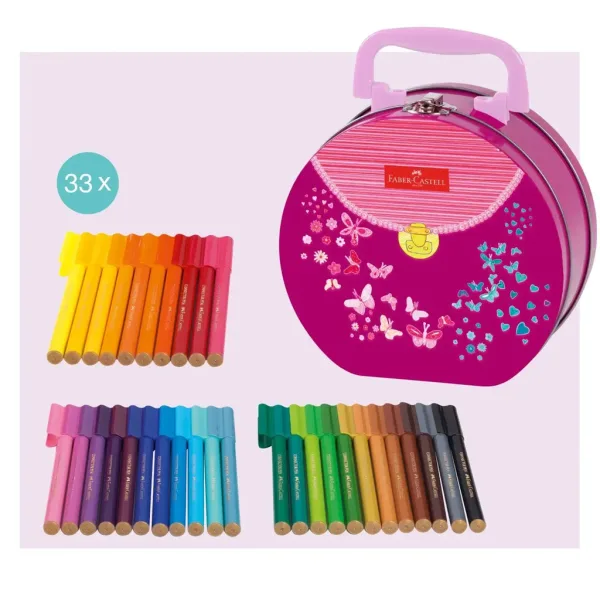Faber Castell: Set di pennarelli Connector, 33 pezzi, in valigetta metallica con motivo a farfalle immagine 2