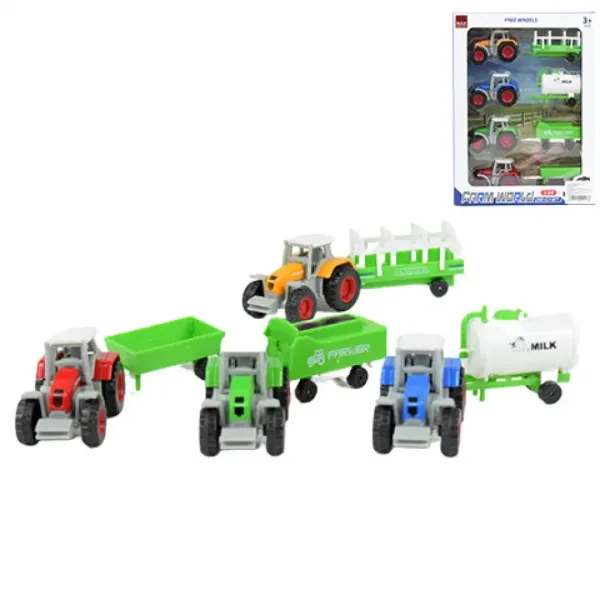 Farm World: set di 4 trattori agricoli con rimorchio 1/64 immagine 1
