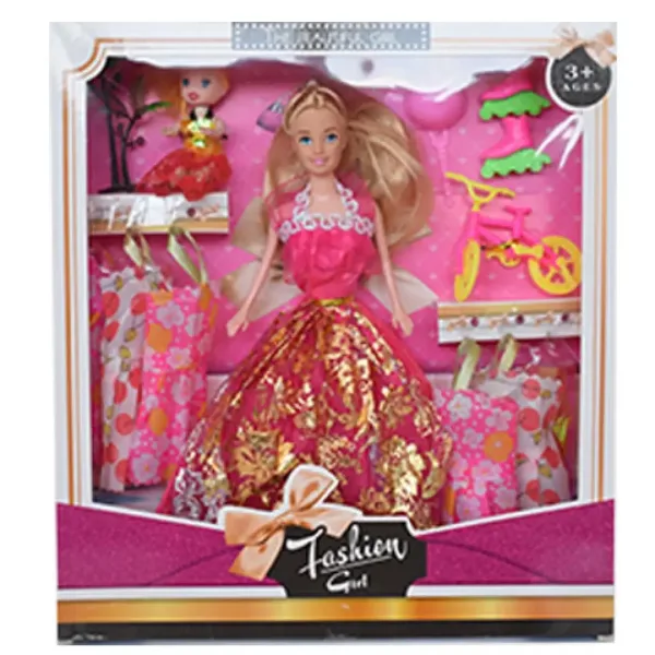 Fashion Girl: Set bambola e bambino con bicicletta e accessori 28 cm immagine 3