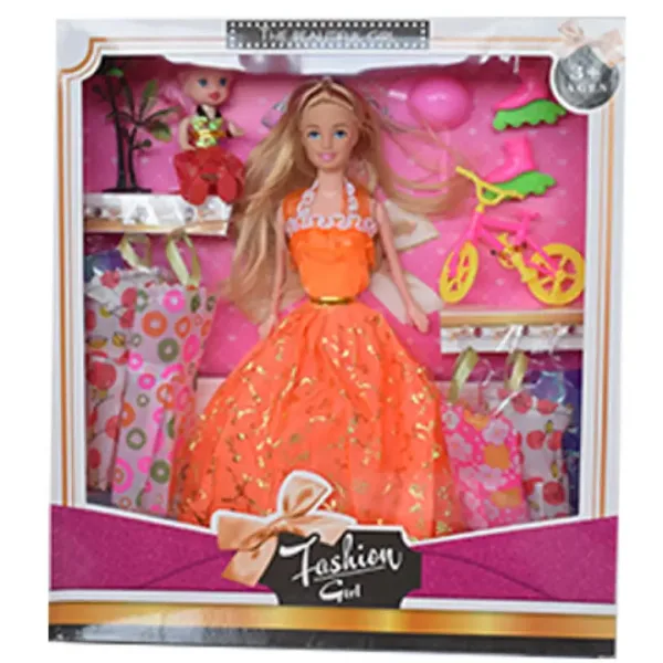 Fashion Girl: Set bambola e bambino con bicicletta e accessori 28 cm immagine 4