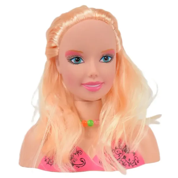 Fashion Girl: Testa di bambola con capelli biondi pettinabili e acconciabili con palette di trucco e accessori 21cm immagine 2