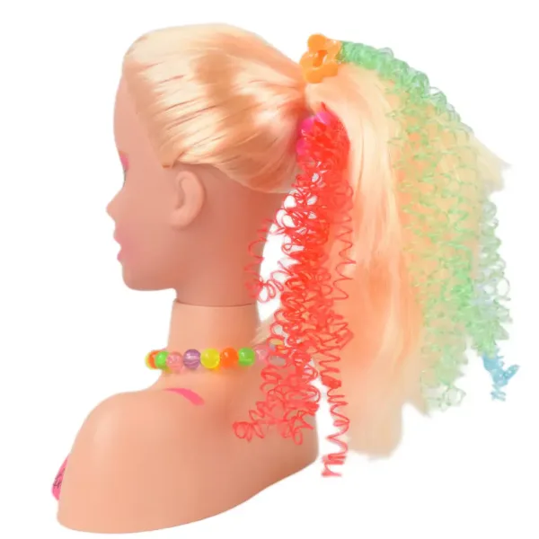 Fashion Girl: Testa di bambola con capelli biondi pettinabili e acconciabili con palette di trucco e accessori 21cm immagine 3