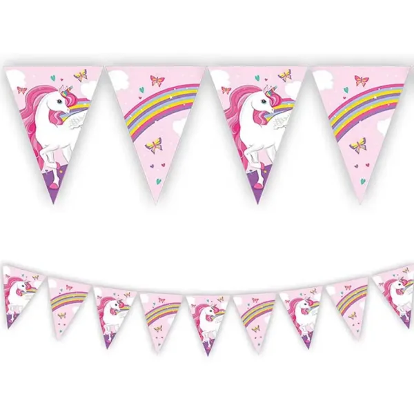 Festone di bandierine per festa di unicorni arcobaleno immagine 1