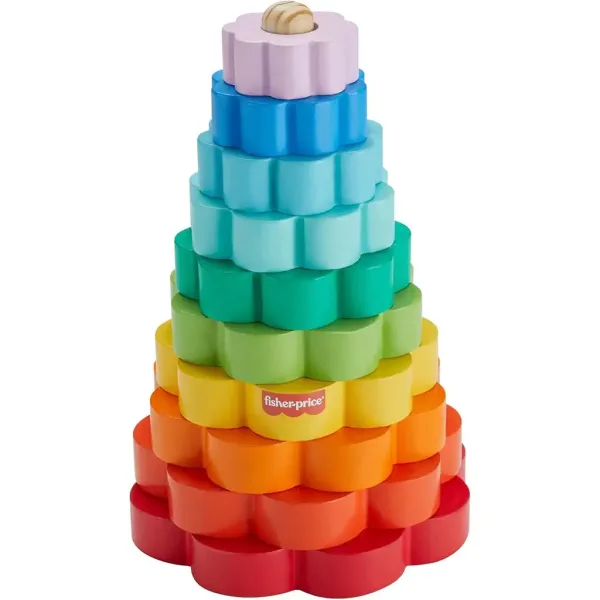 Fisher-Price: Gioco di sviluppo Piramide ad anelli in legno - Mattel immagine 2