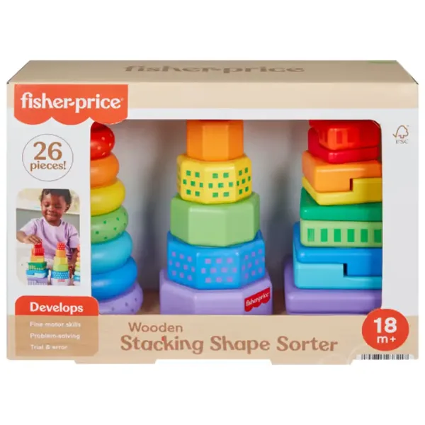 Fisher-Price Set di giochi piramide impilabile e selezionatore di forme colorate - Mattel immagine 1