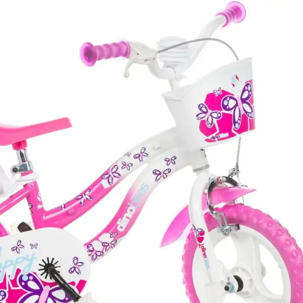 Flappy bicicletta per bambini da 12” con cestino e seggiolino per bambole, colore rosa-bianco - Dino Bikes immagine 3