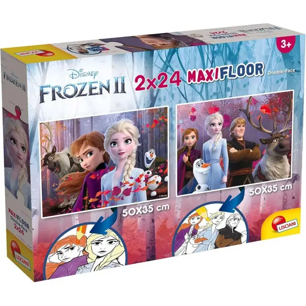 Frozen 2 in 1 maxi puzzle 2x24 pezzi e album da colorare 50x35cm - Lisciani immagine 1