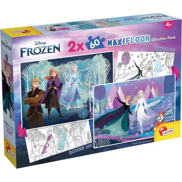 Frozen 2 in 1 maxi puzzle 2x60 pezzi e album da colorare 50x35cm - Lisciani immagine 1