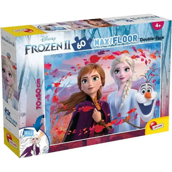 Frozen 2 in 1 maxi puzzle da 60 pezzi e album da colorare 70x50 cm - Lisciani immagine 1