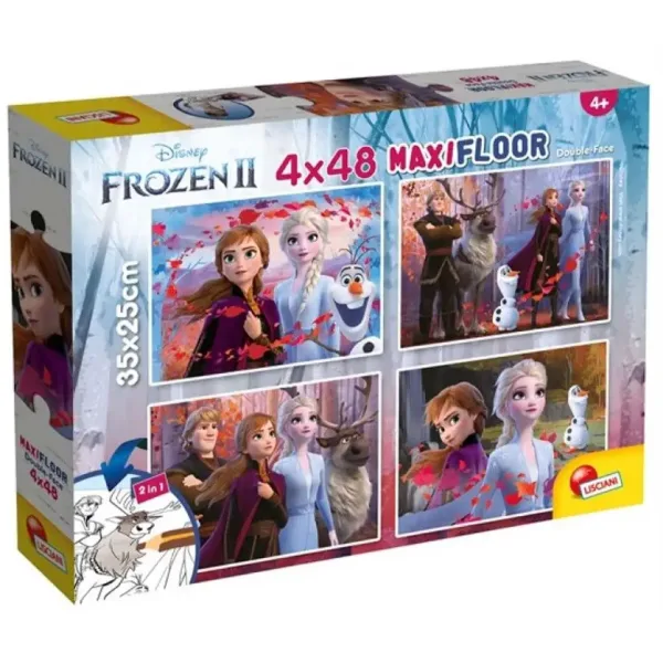Frozen II 2 in 1 maxi puzzle 4x48 pezzi e album da colorare 35x25cm - Lisciani immagine 1