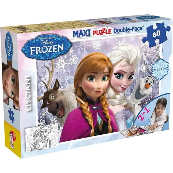 Frozen Le sorelle 2 in 1 maxi puzzle da 60 pezzi e da colorare 70x50 cm - Lisciani immagine 1