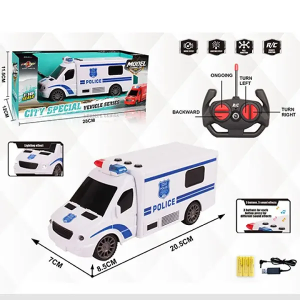Furgone della polizia telecomandato RC con effetti di luce e suono, scala 1:18, 20 cm immagine 5