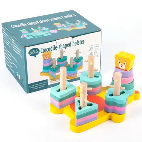 Giocattolo educativo in legno colorato per bambini con figura di orsetto immagine 1
