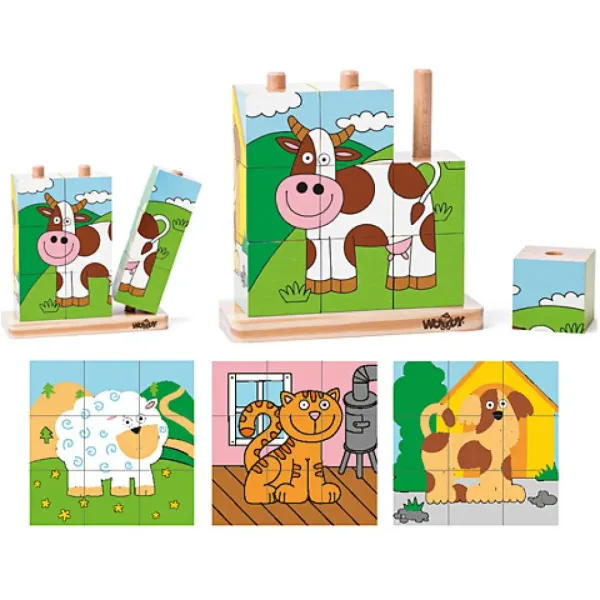 Gioco di costruzione con cubi di legno a tema animale immagine 2