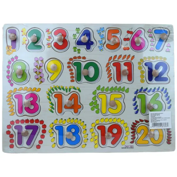 Gioco di legno ad incastro con numeri colorati e maniglie 30x22cm immagine 1