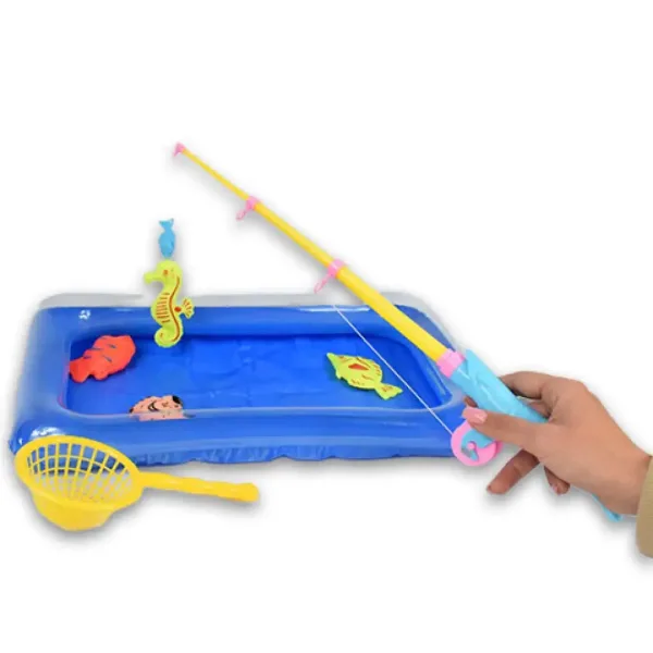 Gioco di pesca con piscina gonfiabile e canna da pesca telescopica immagine 2