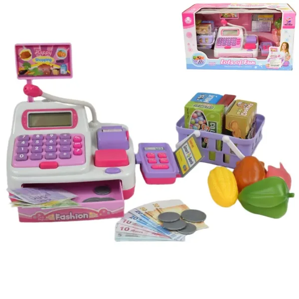 Happy Shopping: Registratore di cassa elettronico bianco-rosa con suoni e accessori 22,5x17cm immagine 1