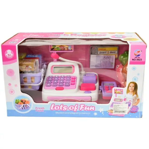 Happy Shopping: Registratore di cassa elettronico bianco-rosa con suoni e accessori 22,5x17cm immagine 10