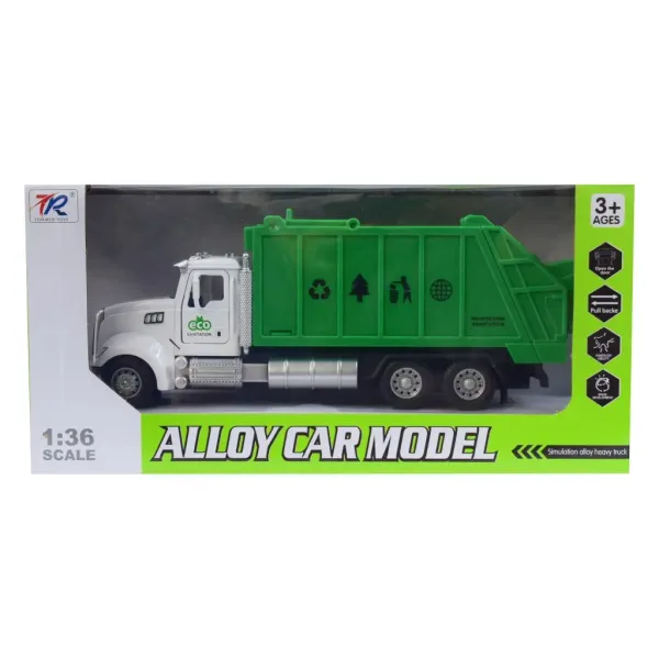 Heavy Duty Truck: Modello di camion per la raccolta differenziata in metallo con porte apribili e bidone 1/36 immagine 2