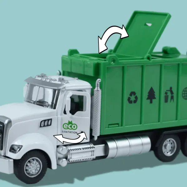 Heavy Duty Truck: Modello di camion per la raccolta differenziata in metallo con porte apribili e bidone 1/36 immagine 7
