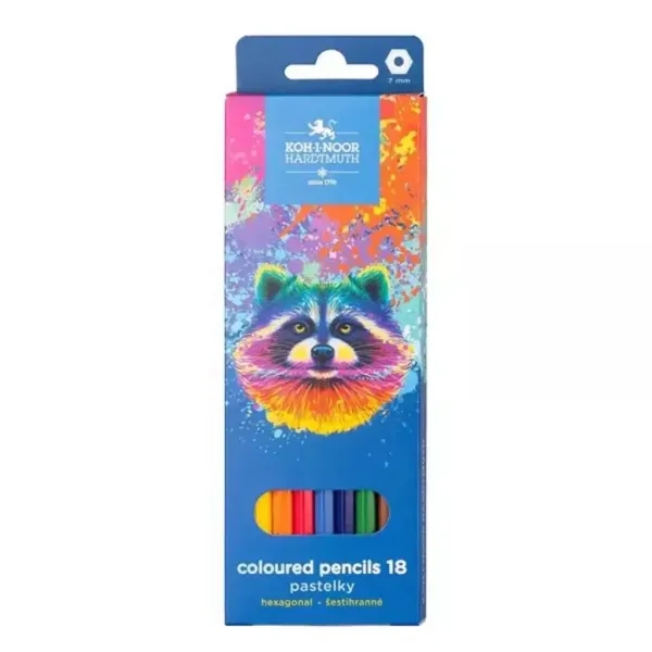 ICO: Koh-I-Noor 3553 Matite colorate esagonali in scatola con procione, 18 pezzi immagine 1