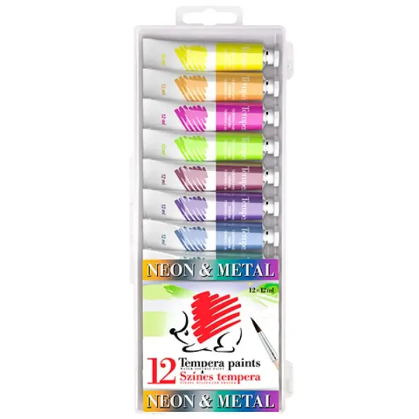 ICO: SÜNI Tempera Colori Metallici e Neon confezione da 12 pezzi tubetti da 12 ml immagine 1