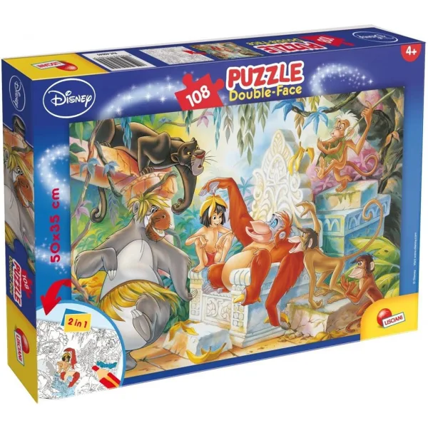 Il Libro della Giungla 2 in 1 puzzle da 108 pezzi e libro da colorare 50x35cm - Lisciani immagine 1
