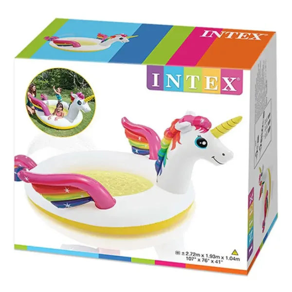Intex: Piscina per bambini a forma di unicorno con spruzzo 272x193x104cm immagine 4