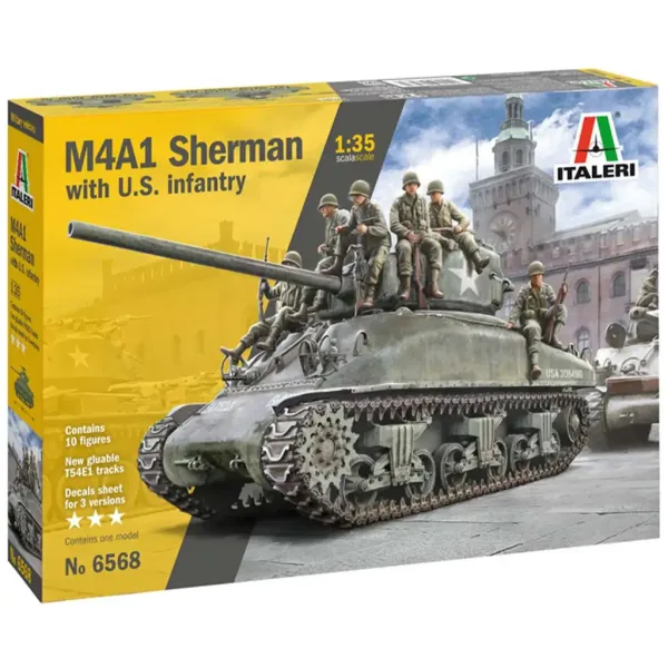 Italeri 1/35 M4A1 SHERMAN carro armato con equipaggio americano modello immagine 9