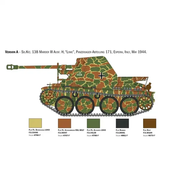Italeri 1/35 Marder III Ausf. H Sd.Kfz.138 modello di carro armato immagine 3