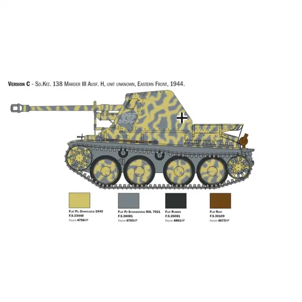 Italeri 1/35 Marder III Ausf. H Sd.Kfz.138 modello di carro armato immagine 4