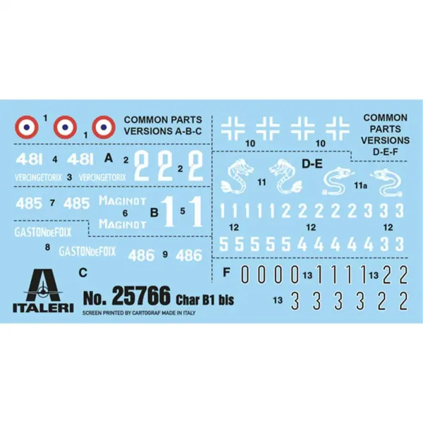 Italeri 1/56 Carro B1 Bis modello di carro armato immagine 2